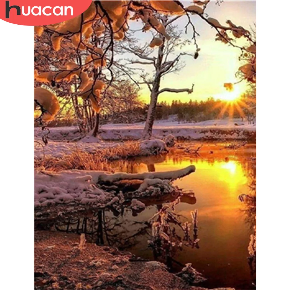 

HUACAN DIY Oil Painting Snow Tree Scenery Pictures By Numbers Winter Landscape Kits Drawing Canvas HandPainted Home Decoration