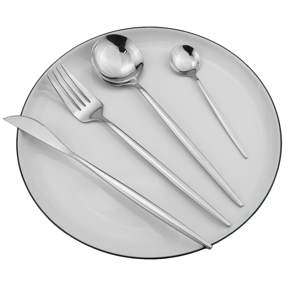 4Pcs Silver Серебристый цвет, набор столовых приборов 18/10 нержавеющая сталь набор посуды нож Десертная Вилка чайная обеденная ложка набор кухонной посуды набор серебряных изделий - Цвет: 4Pcs Silver