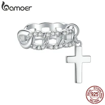 

bamoer Holy Cross Long Clips Earrings for Women 925 Sterling Silver Cross Jewelry 2020 BSE398
