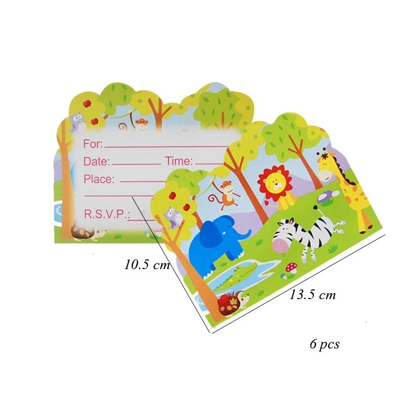 6pcs card 100 шт/рулон круглые Мультяшные животные бумажные наклейки Лев подарочные бирки джунгли для вечеринки в стиле сафари аксессуары принадлежности DIY бисквитный мешок Декор - Цвет: 6pcs card