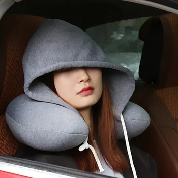 

Portable Neck Pillow with Hoodie Hood U Shape Neck Pillow with Hat for Traveling Camping