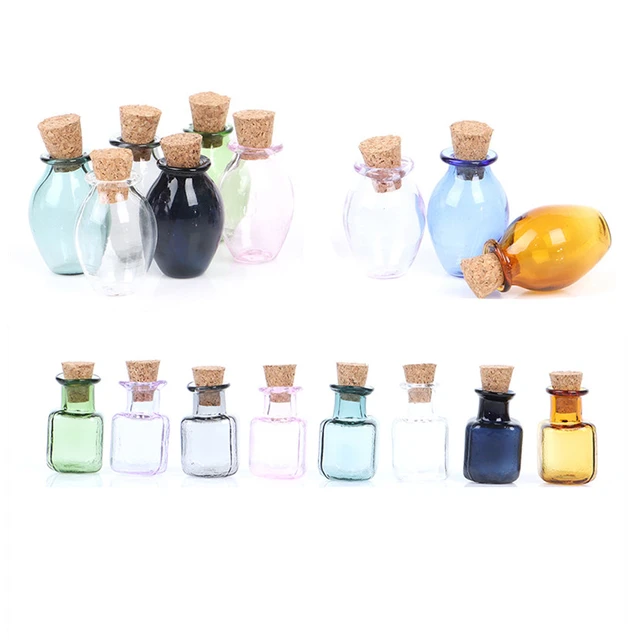 2Pcs 1:12 Dollhouse Mini Glass Color Bottles with Cork Miniature Bottles  Tiny Jar Vials Wishing Bottle Model Pretend Play Toy - AliExpress
