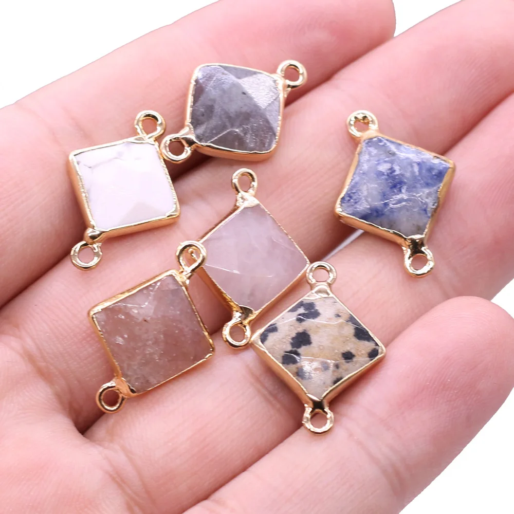 

Natural Stone Two-hole connector Exquisite Charms Square Pendant For Jewelry Making DIY Necklace Bracelet Accessory