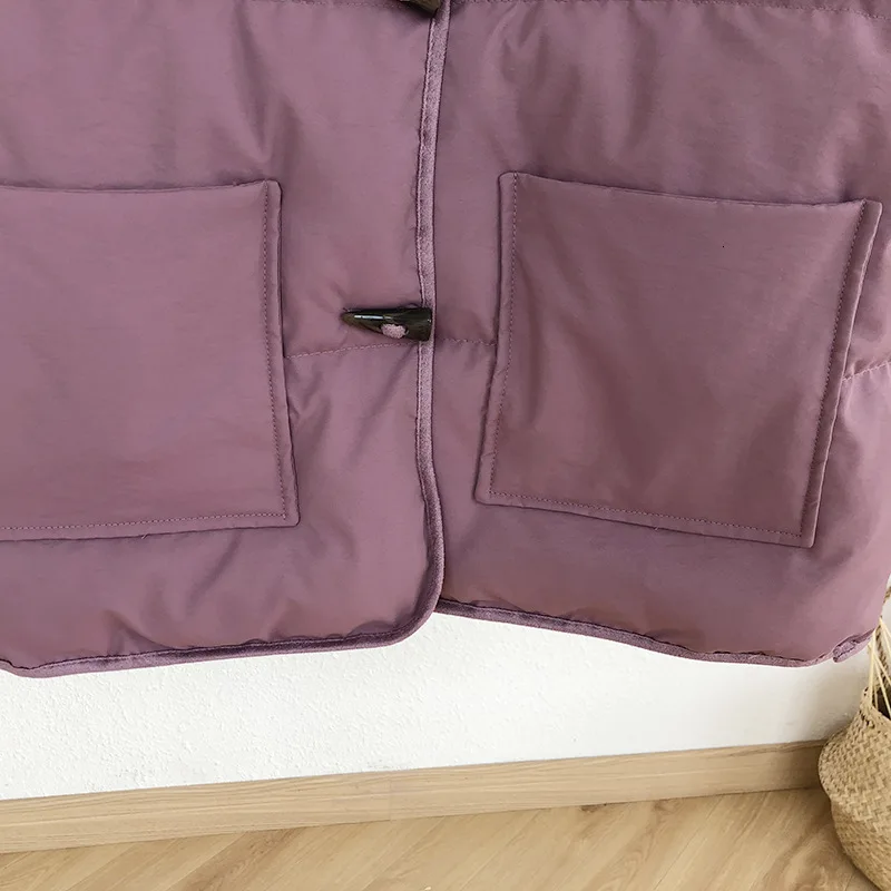 Mooirue зимняя Осенняя Корейская Куртка Harajuku пальто с роговой пряжкой хлопковая стеганая одежда свободная Милая однотонная парка пальто