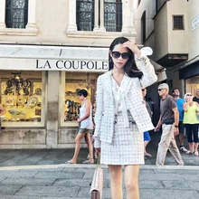 Модные женские твидовые клетчатые куртки пальто Новые Глубокий v-образный вырез с кисточками карманы французские элегантные женские топы женские