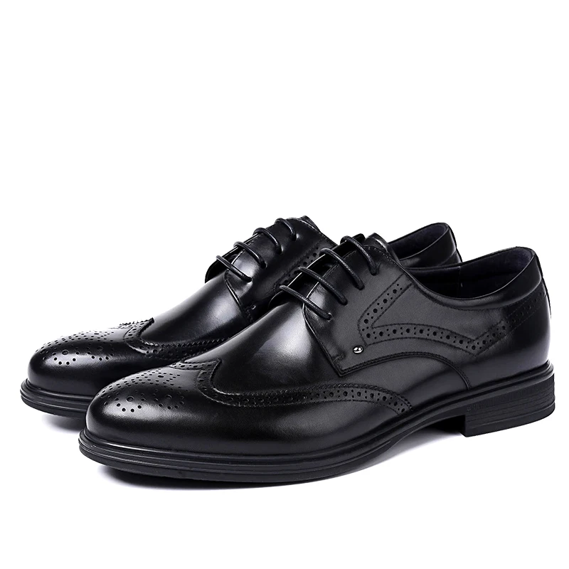 Мужские броги из натуральной коровьей кожи; свадебные деловые мужские повседневные туфли на плоской подошве; коллекция года; черные винтажные Туфли-оксфорды; мужская обувь - Цвет: black 1