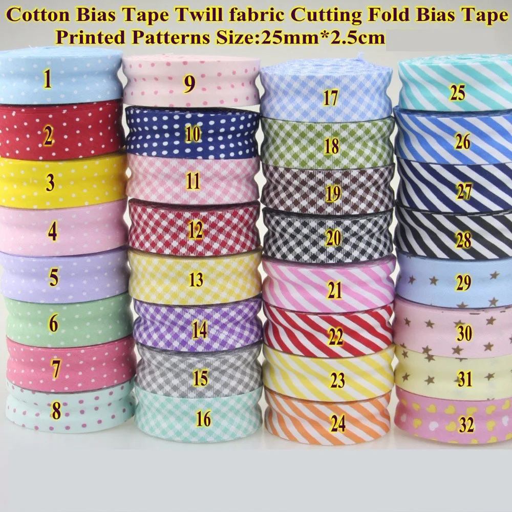 25mm 1" Cotton Bias Binding Tape Printed Dots Checks Grids Pattern Back Side Single Fold Sewing Clothes Cushion Diy Accessories | Дом и