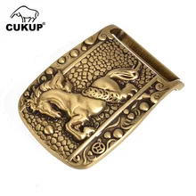 

CUKUP Men's Unique Design Horse Animals Pattern Brass Buckles Metal for 3.7-3.9cm Wide Belt Paties Cowboy Buckle Men Male BRK063