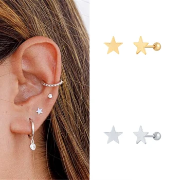 

1Pair 925 Sterling Silver Stud Earrings for Women Simple Lucky pentagram Piercing Earrings Fashion Minimalist Cartilage Earrings