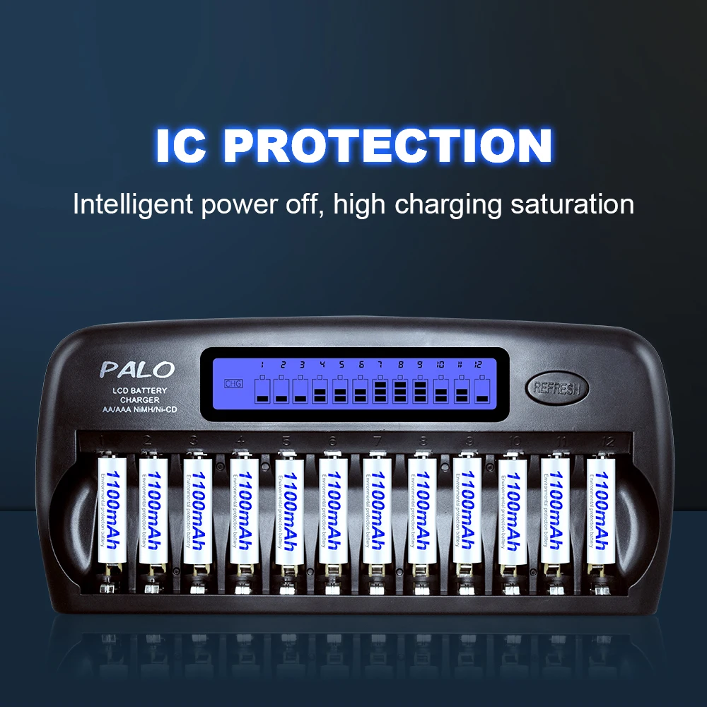 Battery Charger Fast Charger 4-16 Slots Fast Smart Charger LCD display Built-In IC Protection Intelligent Rapid Battery Charger for 1.2V AA AAA Ni-MH Ni-Cd