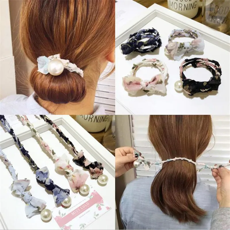 

Flower Hair Accessories Magic Bun Maker Girl Donut Device Quick Messy Women Pearl Hair Bands French DIY Hairstyle Headband Tools