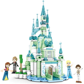 

Fairy tale Snow queen ice dream castle building block Elsa And Anna princess figures brick toys for girls gift
