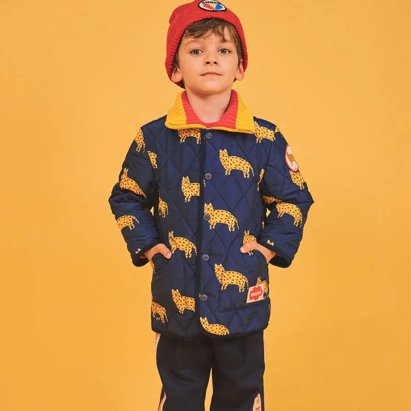 EnkeliBB/Корейская брендовая стеганая куртка для маленьких мальчиков модная детская куртка с леопардовым принтом Утепленные Пальто, сохраняющие тепло Bebe De Pi