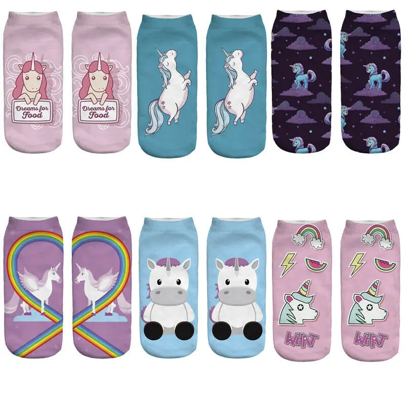 

Hot 3D Unicorn Print Men Women Casual Low Cut Ankle Socks Cotton Animals Pattern
