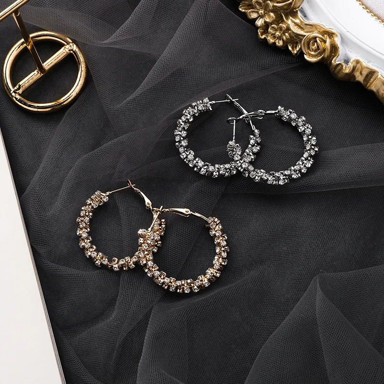 Корея новое заявление полный горный хрусталь круг золотой обруч серьги для женщин вечерние ювелирные изделия геометрические круглые Pendientes Brincos
