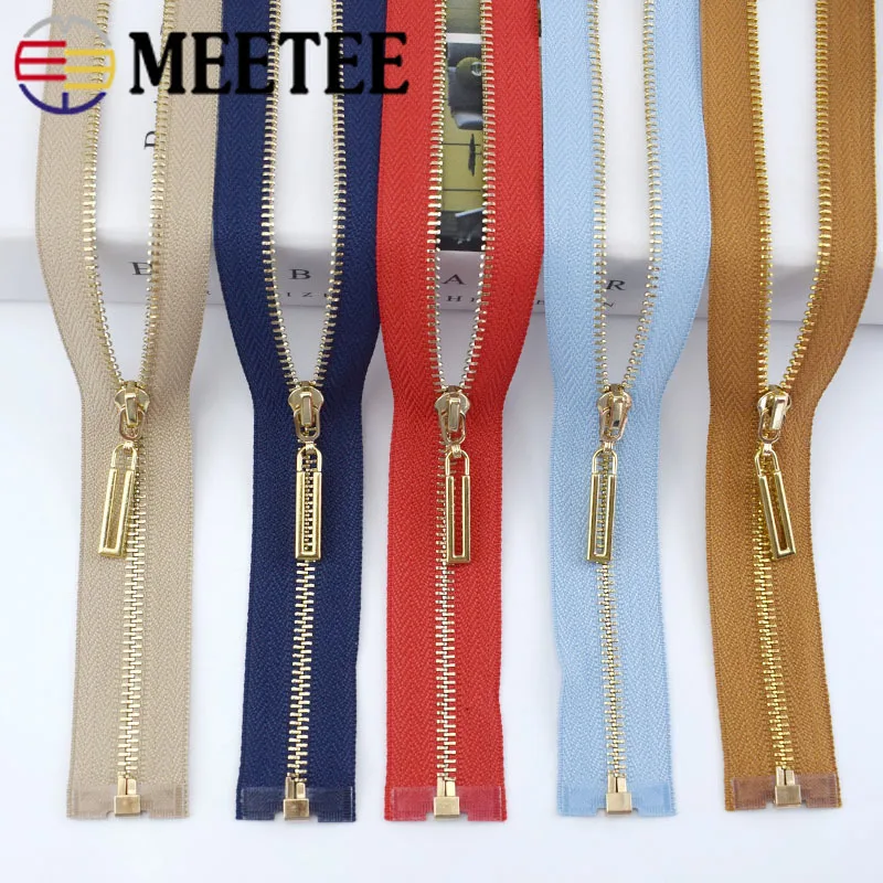 Meetee 2/5 шт. 40-70 см Автоматическая блокировка открытого типа 3# металлическая молния красочные золотой застежкой молнией, DIY швейное изделие для сумки Швейные аксессуары для сумок на молнии