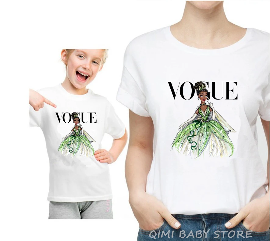 Семейная Мода; футболка принцессы с принтом для женщин и детей; Милые Семейные комплекты; одежда для мамы и дочки; футболка - Цвет: A10-White
