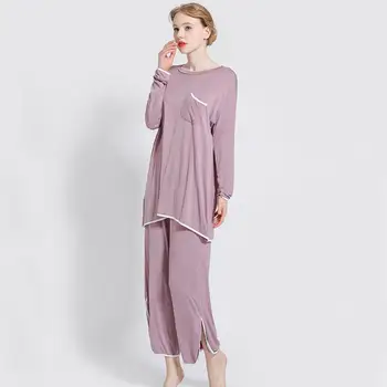 

Women Soft Long Sleeve Shirts Long Sleepwear, Home Pants Loose Solid Pajamas Sets Autumn Hips Sleepwear