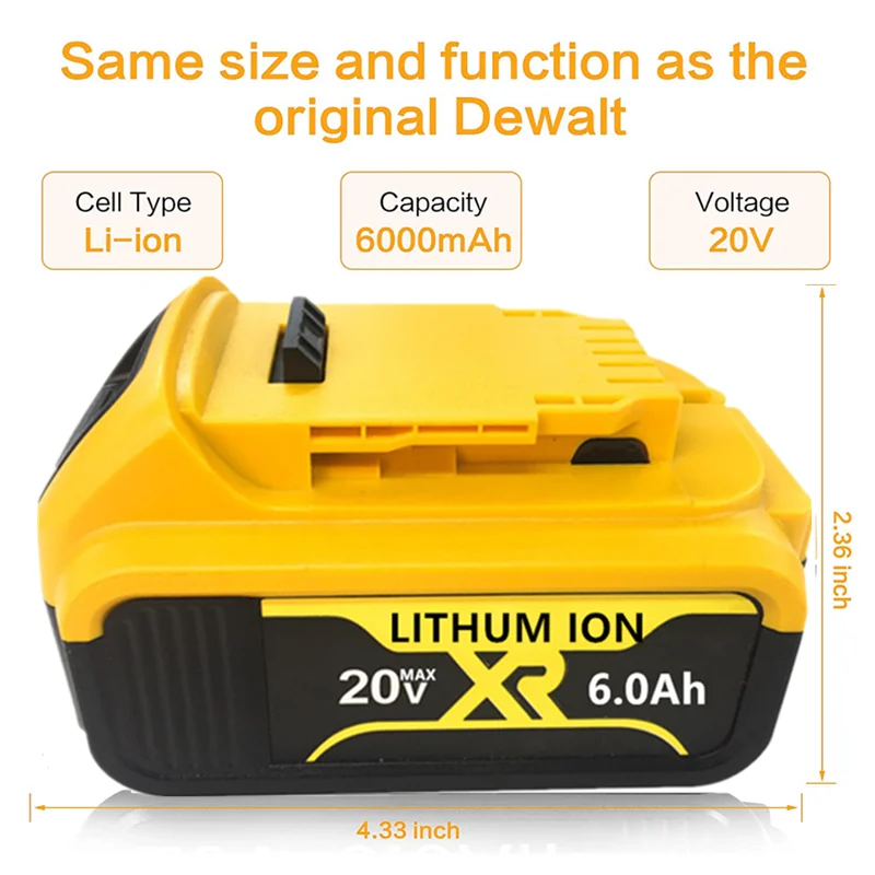 Batería de iones de litio recargable para Dewalt, recambio máximo de 20V,  DCB205, DCB201, DCB203, 100% Original, 20V6000mah|Baterías recargables| -  AliExpress