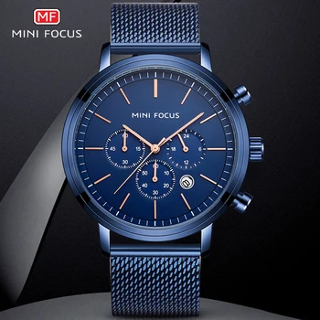

MINIFOCUS Fashion Men's Wristwatches Luxury Design Quartz Watch Men Waterproof Blue Stainless Steel Mesh Strap Relogio Masculino