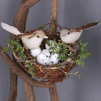

Vintage Table Decor Party Supplies Garden Props Handmade Window Display Big Round Bird Nest Set Rattan Craft Easter Simulation A