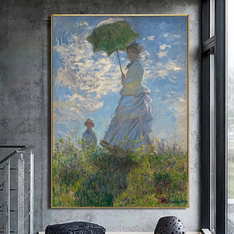 Женщина с зонтиком от Monet холст картина классические плакаты и принты куадроса