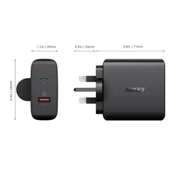 

Original Aukey Fast Charge UK Plug PA-Y11 USB-C Charging Station with Power Delivery and Quick Charge 48W 3.0 Wall Charger