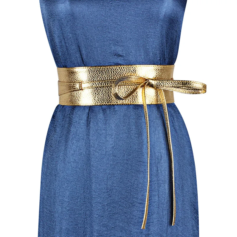 

Wide Belt Women Vintage Self Tie knotted Leather Wrap Cummerbunds Strap Lace-up Corset Coat Dress Waistband Clothes Accessories
