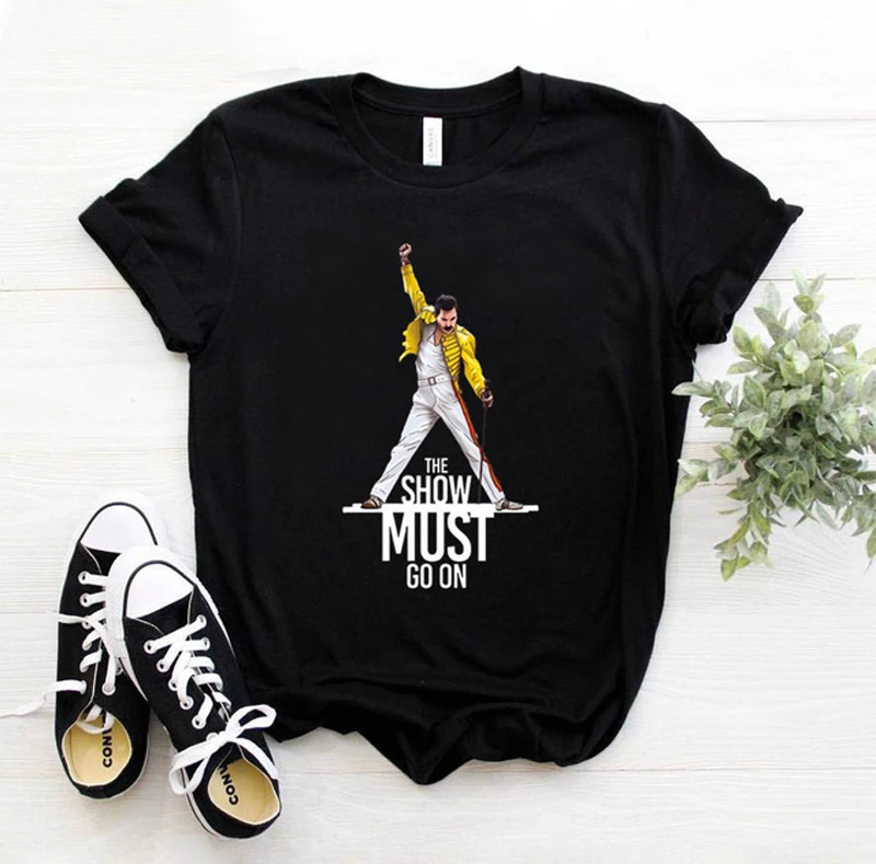 Camisetas de la banda Queen de Freddie Mercury para mujer, de manga corta Camiseta negra, Top de verano con cuello redondo, ropa femenina 24948