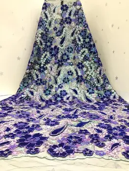 

African velvet Lace Fabric 2020 High Quality Nigeria Lace Fabric purple sequins Embroidery Tulle French Lace For Women Dress