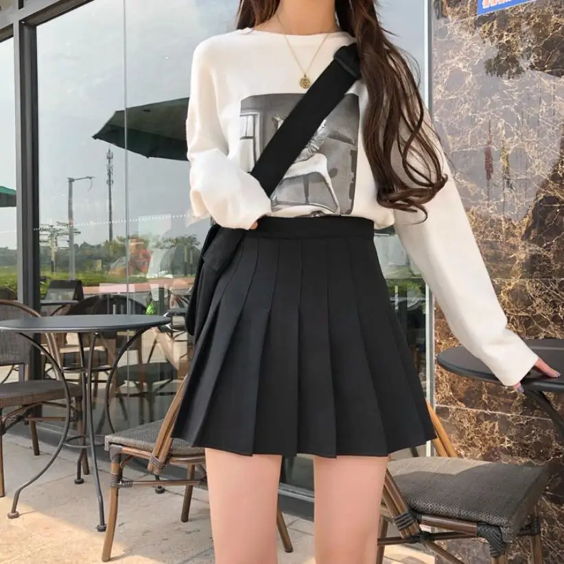 Short Skirts School-Uniforms High Waist A-Line Women Pleated Skirt Sweet Girls Dance Skirt With Safety pants Mini Skirt