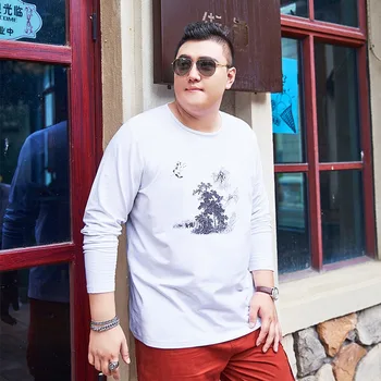 

New spring and autumn men's fat long-sleeved T-shirt plus fertilizer XL cotton trend fat loose leisure 140 kg 7x