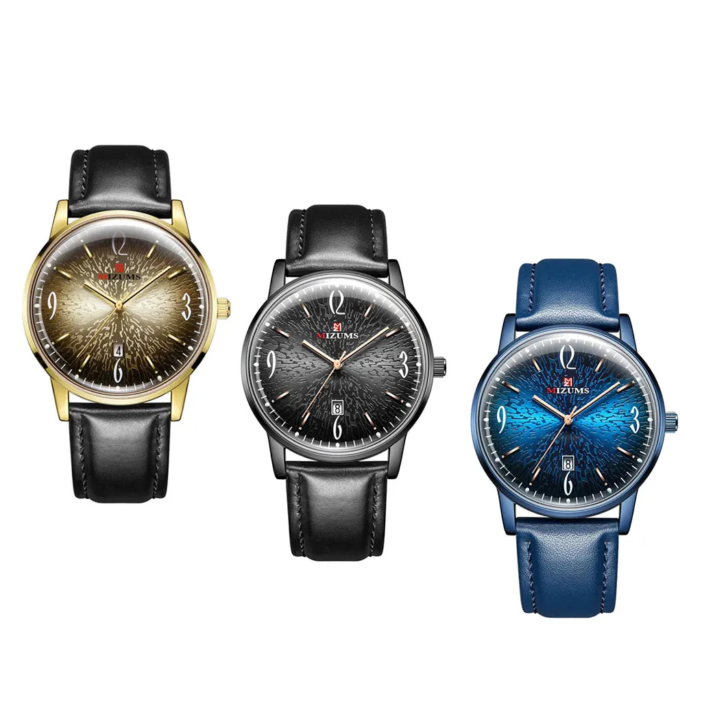 Minimalist Men's PU Leather Band Quartz Watch Waterproof Calendar Window Fashion Quartz Wristwatches 