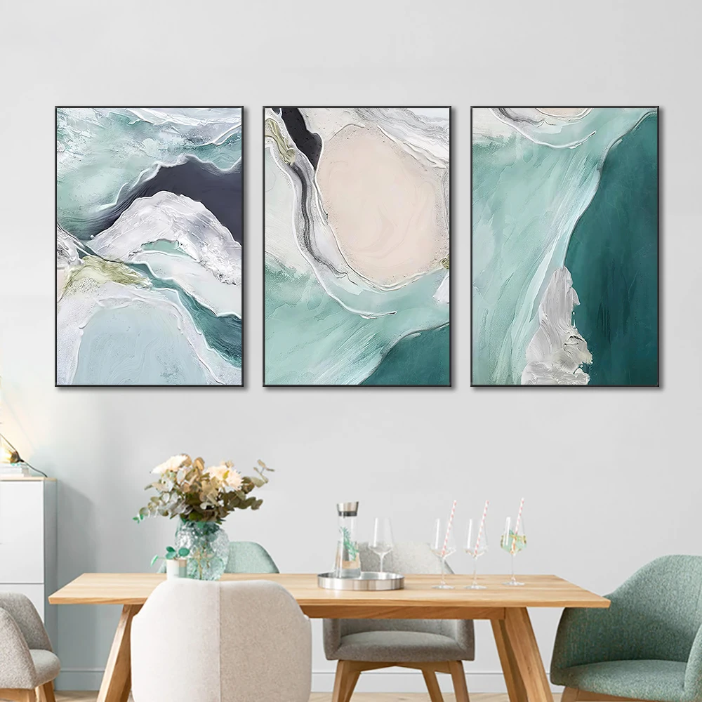 

3Panel Abstract Green White Canvas Painting Modern Nordic Wall Art Posters And Prints For Living Room Home Decoration
