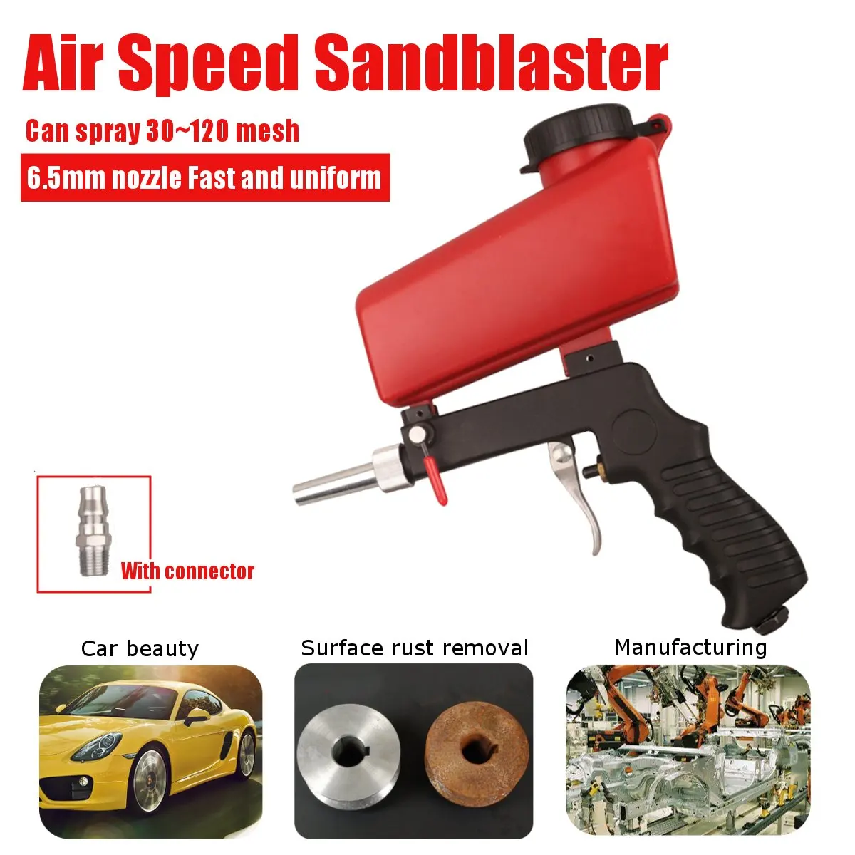 

90psi Portable Gravitys Sandblasting Guns Pneumatic Small Sand Blasting Machine Flows Adjustable Pneumatic Sandblasting Set