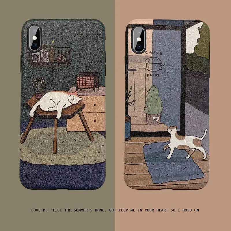 Cute Art Illustration Cat Phone Case For IPhone 7 8 6S Plus X Xrfashion New 11 Pro XS Max Silicone Back Cover | Мобильные телефоны