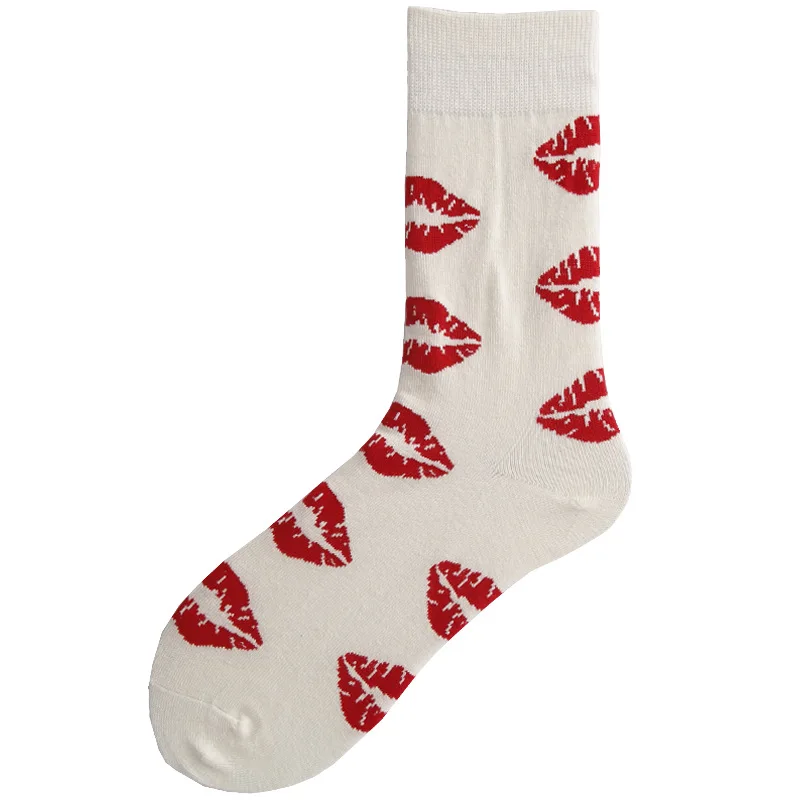 Red Lips Женские хлопковые носки Веселые забавные мультяшные полосатые радужные носки с изображением яиц японские креативные носки для скейтборда в стиле Харадзюку - Цвет: Red Lips