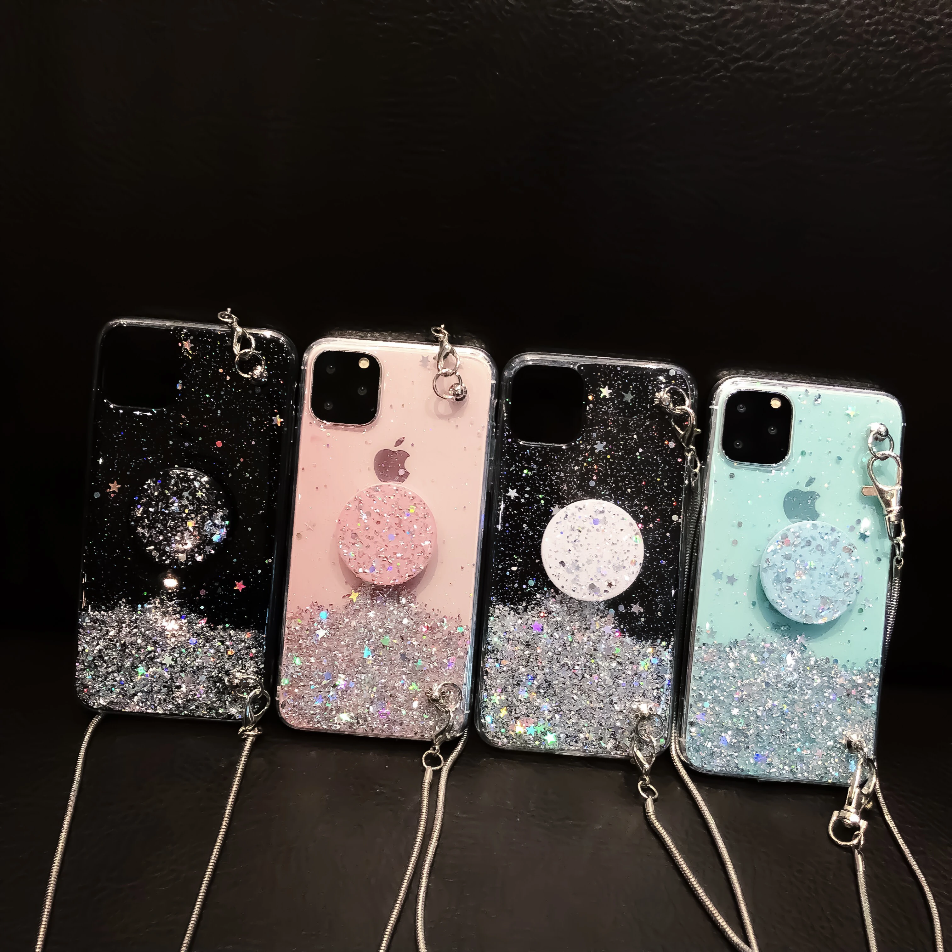 Мягкий силиконовый чехол со звёздным небом и цепочкой для Samsung Galaxy S9 S8 S10 S20 Plus + Note 8