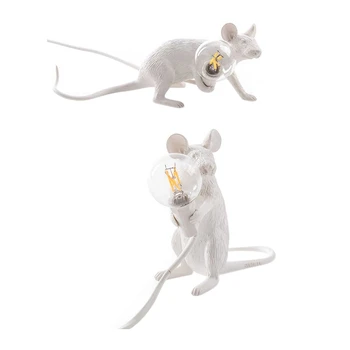 

New 2Pcs Modern Resin Mouse Table Lamp LED Rat Table Lamp Desk Room Decor LED Night Lights EU Plug - Sitting Rat & Lying Rat