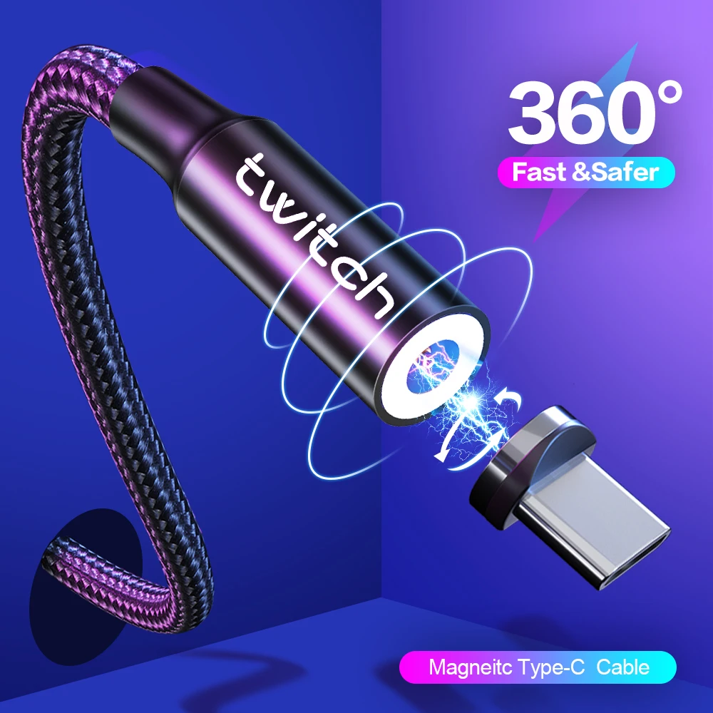 Магнитный кабель Twitch 2M USB Type C для Samsung galaxy A50 s8 note 8 plus, быстрая зарядка для мобильного телефона, Магнитный зарядный кабель Type c|Кабели для мобильных телефонов| | АлиЭкспресс
