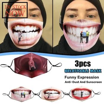 

3D Funny Face Mask Cover Washable Reusable Mask Custom Printed Comfortable Fashion Mask Face Shield Masque Mouth-muffle