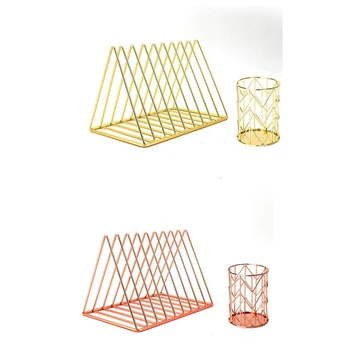 

2 Piece Desktop Organizer Desk Accessories Set azine File Rack Book Record Triple-cornered File Divider Pencil Cup Pencil Hol