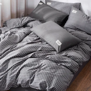 

Nordic cotton four-piece bedding set European dormitory bedding three-piece set of dark gray
