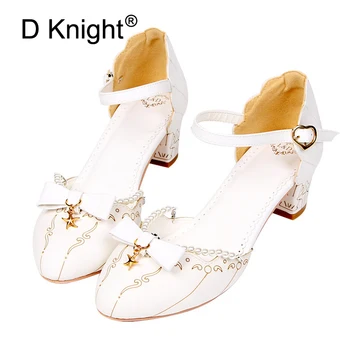 

Big Size 34-40 Women Pumps Lolita Shoes Sweet Bow Cute Ladies High Heel Wedding Dress Shoes Summer Spring Ankle Strap Lace Pumps