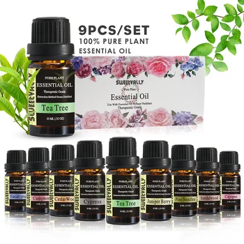 

Sweetvally 9pcs/set Natural Pure Cederwood CypressTea tree Juniper Berry Essential oil for Keep Skin Hydrated Aromatherapy Oils