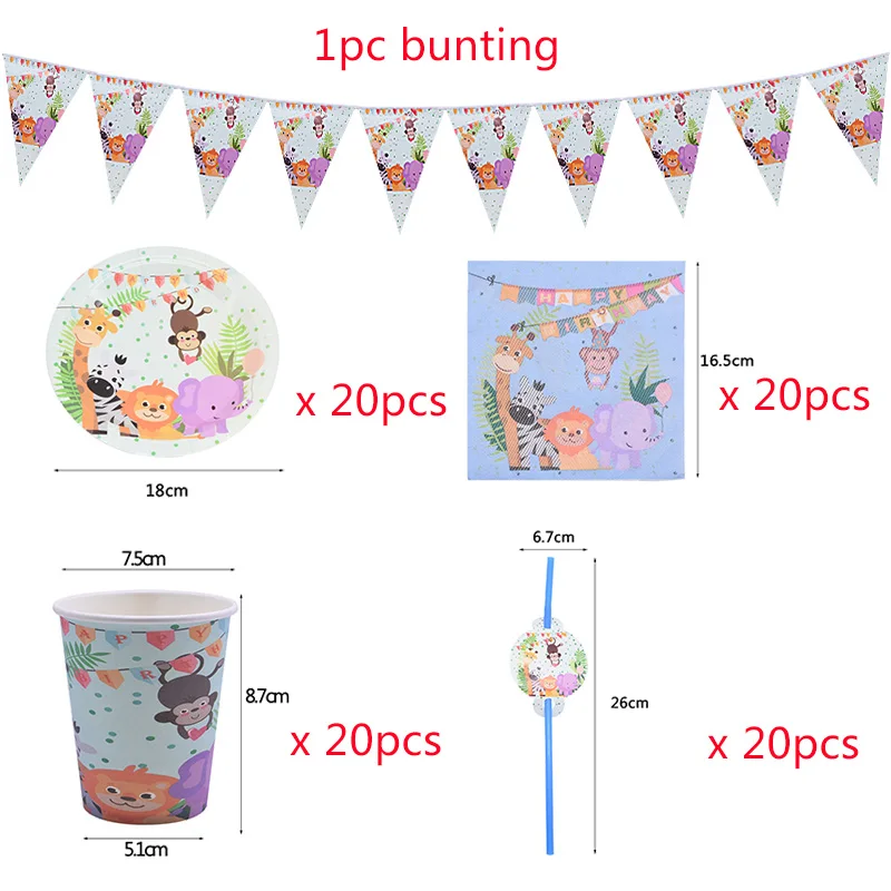 Happy Birthday Disposable Tableware Set Pink Blue Paper Cups Paper Plates Jungle Mermaid Football Theme Birthday Party Supplies