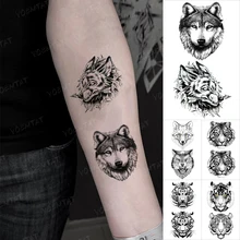 Lobo Temporary Tattoo Sticker Wolf Lion Cheetah Tiger Fox Black Tatoo Hand Wrist Neck Men Women Glitter Tattoos Kids Body Art