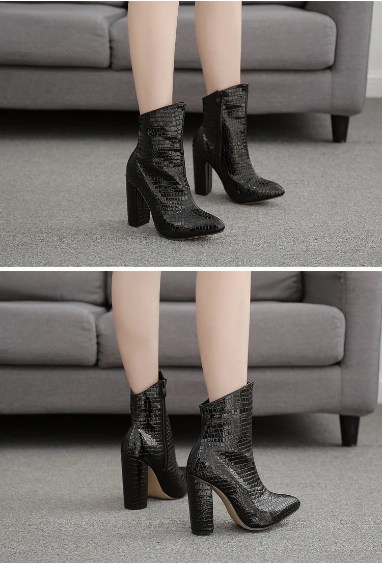 Eilyken/ г. дизайн, Высокий Каблук 11,5 см, Фетиш-сапоги, кожаные ботильоны белого цвета на блочном каблуке качественная обувь из змеиной кожи