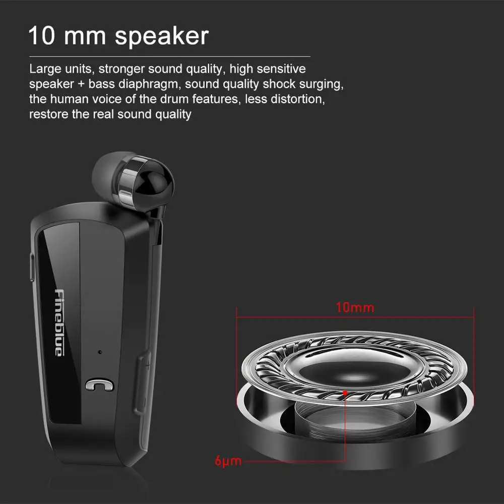 Newest Fineblue F990 Portable Business Wireless Bluetooth Headset Telescopic Type Collar Clip HD Sound Quality Earphone with Mic