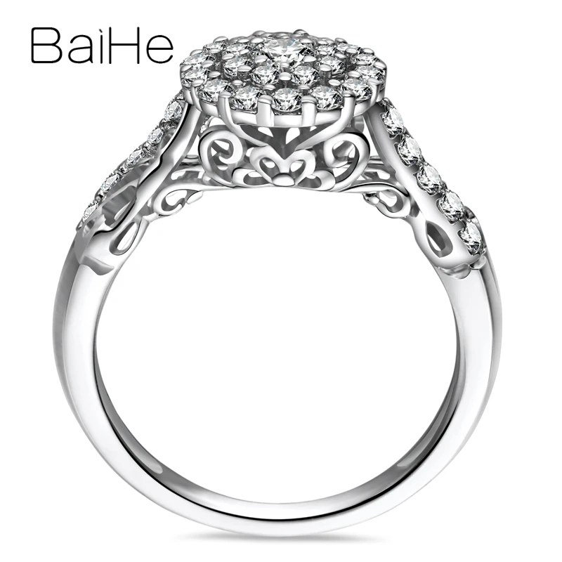 BAIHE, 18 К, белое золото, всего 0,52ct, сертифицировано H/SI, Круглый, с натуральными бриллиантами, для свадьбы, для женщин, модное, хорошее ювелирное изделие, подарок, роскошное кольцо